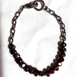 Elegant Silver and Brown Beaded Bracelet